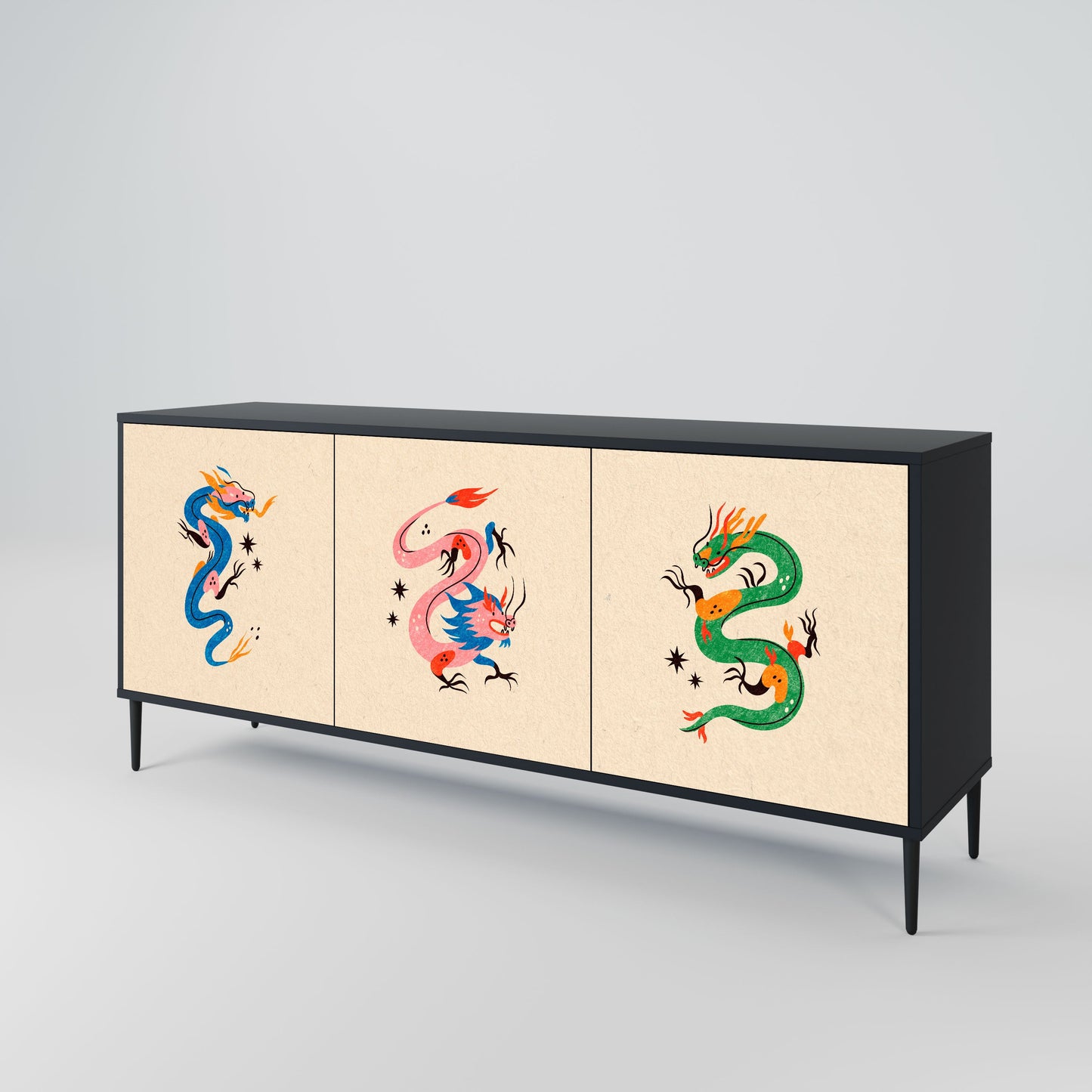 Credenza MITOLOGICA CREATURES a 3 ante in finitura nera