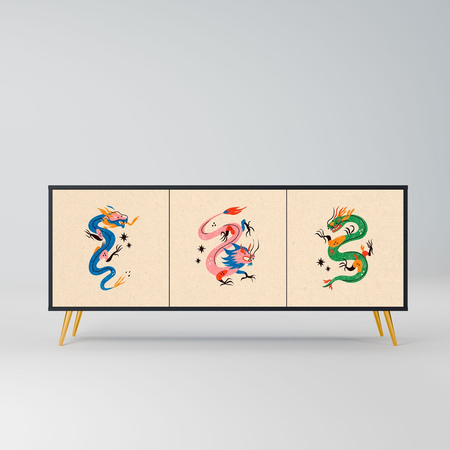 Credenza MITOLOGICA CREATURES a 3 ante in finitura nera