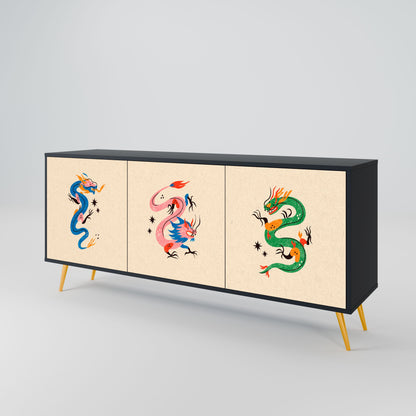 Credenza MITOLOGICA CREATURES a 3 ante in finitura nera