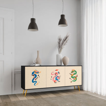 Credenza MITOLOGICA CREATURES a 3 ante in finitura nera