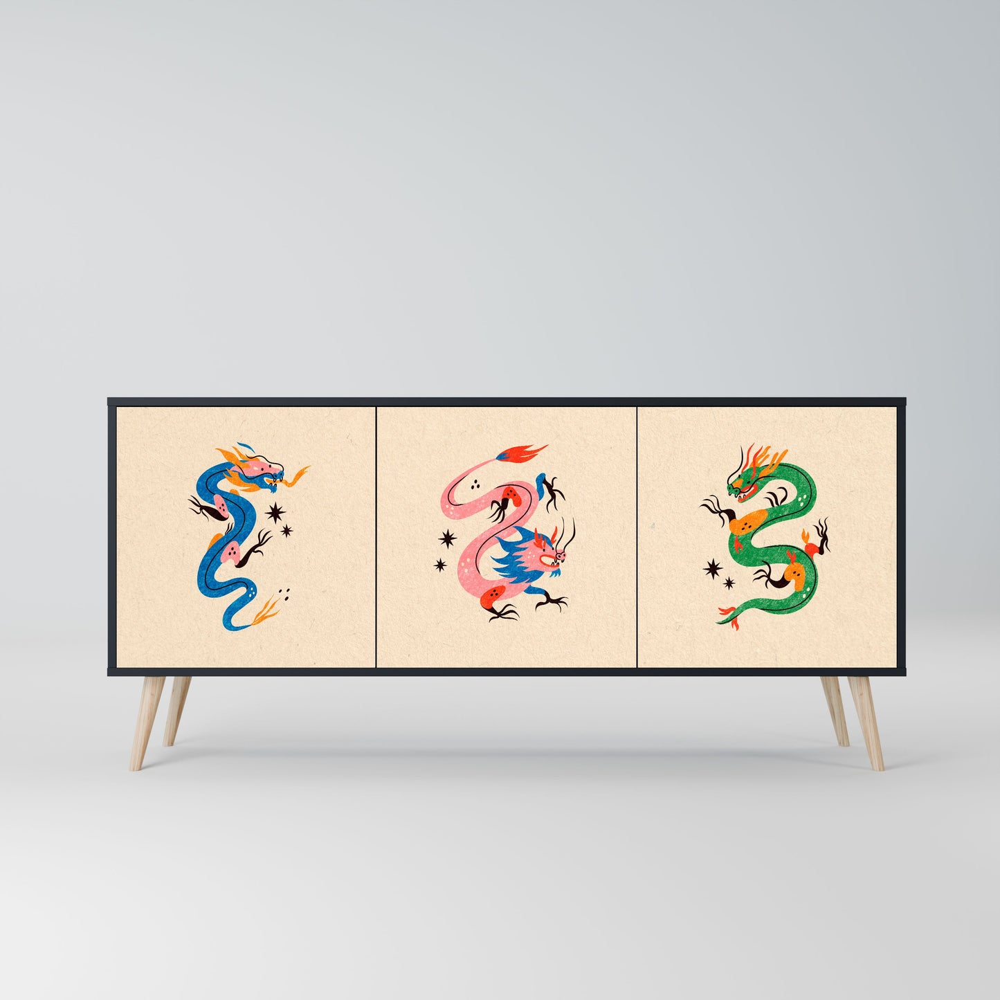 Credenza MITOLOGICA CREATURES a 3 ante in finitura nera