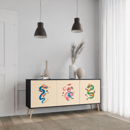 Credenza MITOLOGICA CREATURES a 3 ante in finitura nera