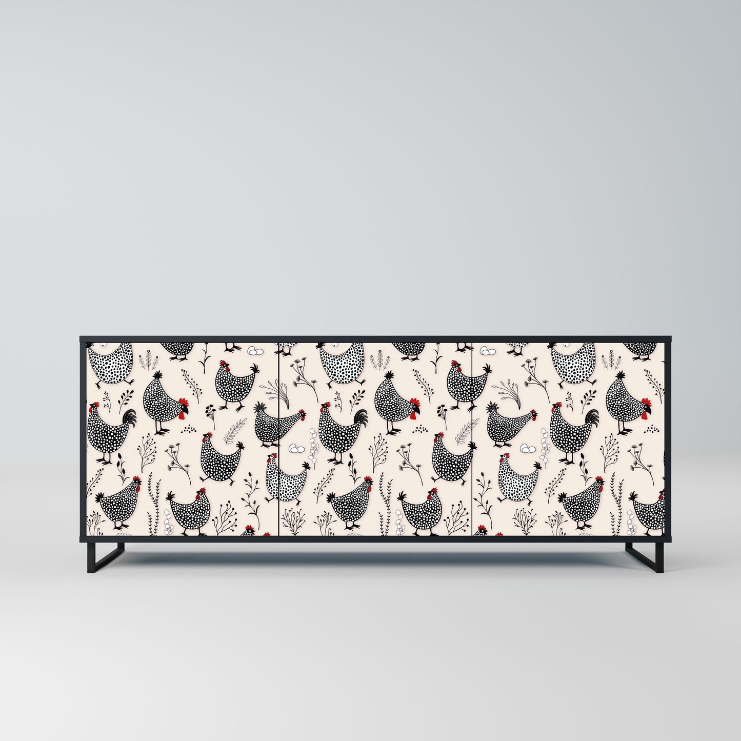 Credenza HAPPY HENS a 3 ante in finitura nera