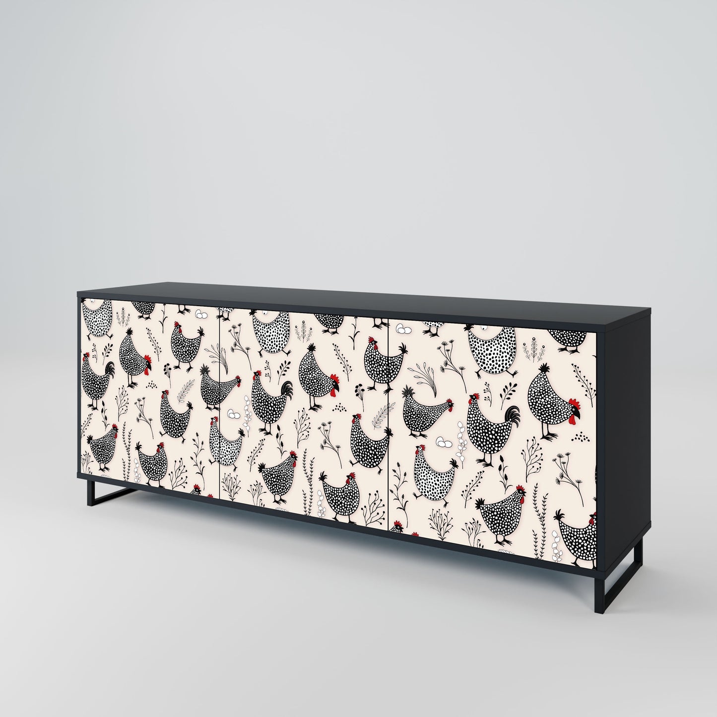 Credenza HAPPY HENS a 3 ante in finitura nera