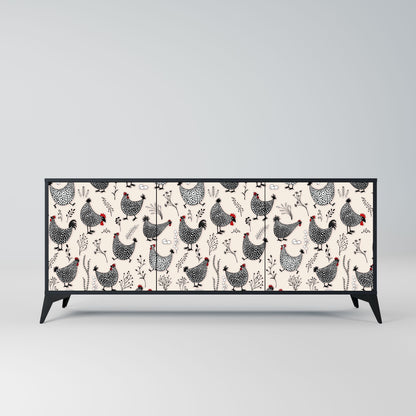 Credenza HAPPY HENS a 3 ante in finitura nera