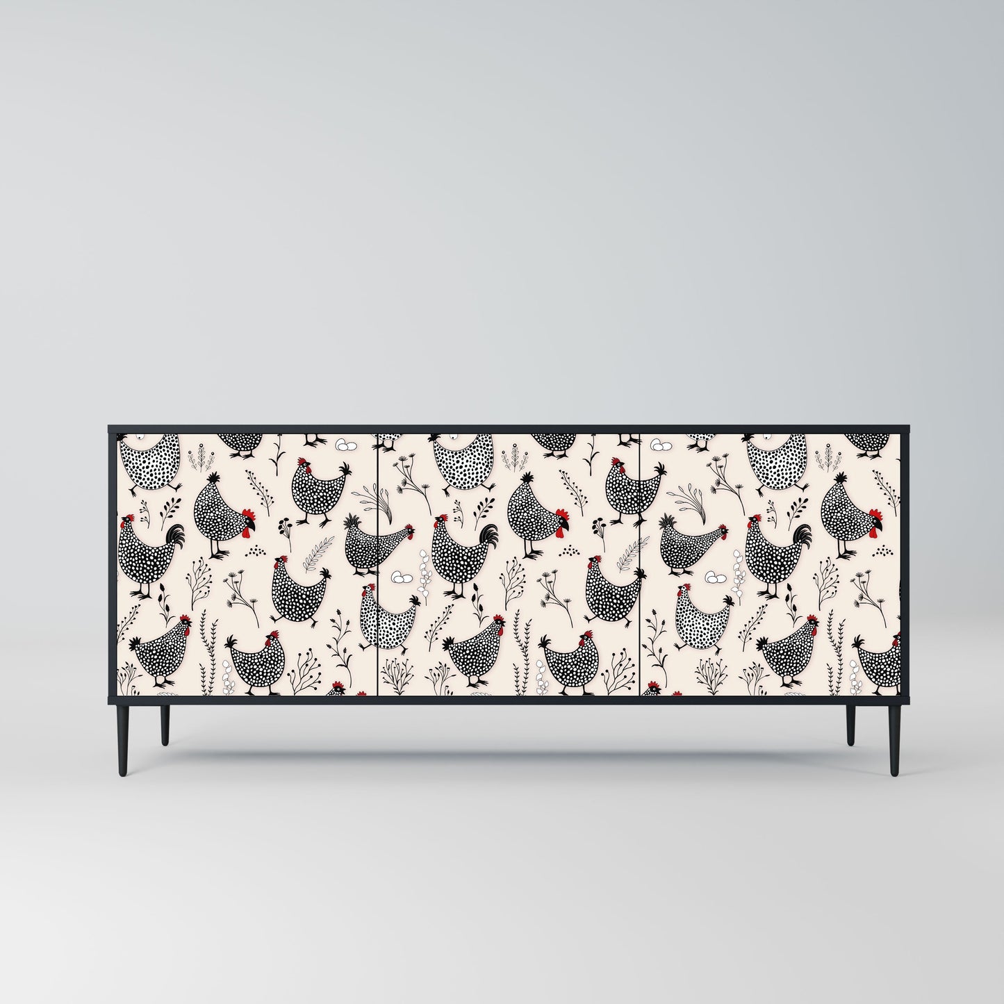 Credenza HAPPY HENS a 3 ante in finitura nera