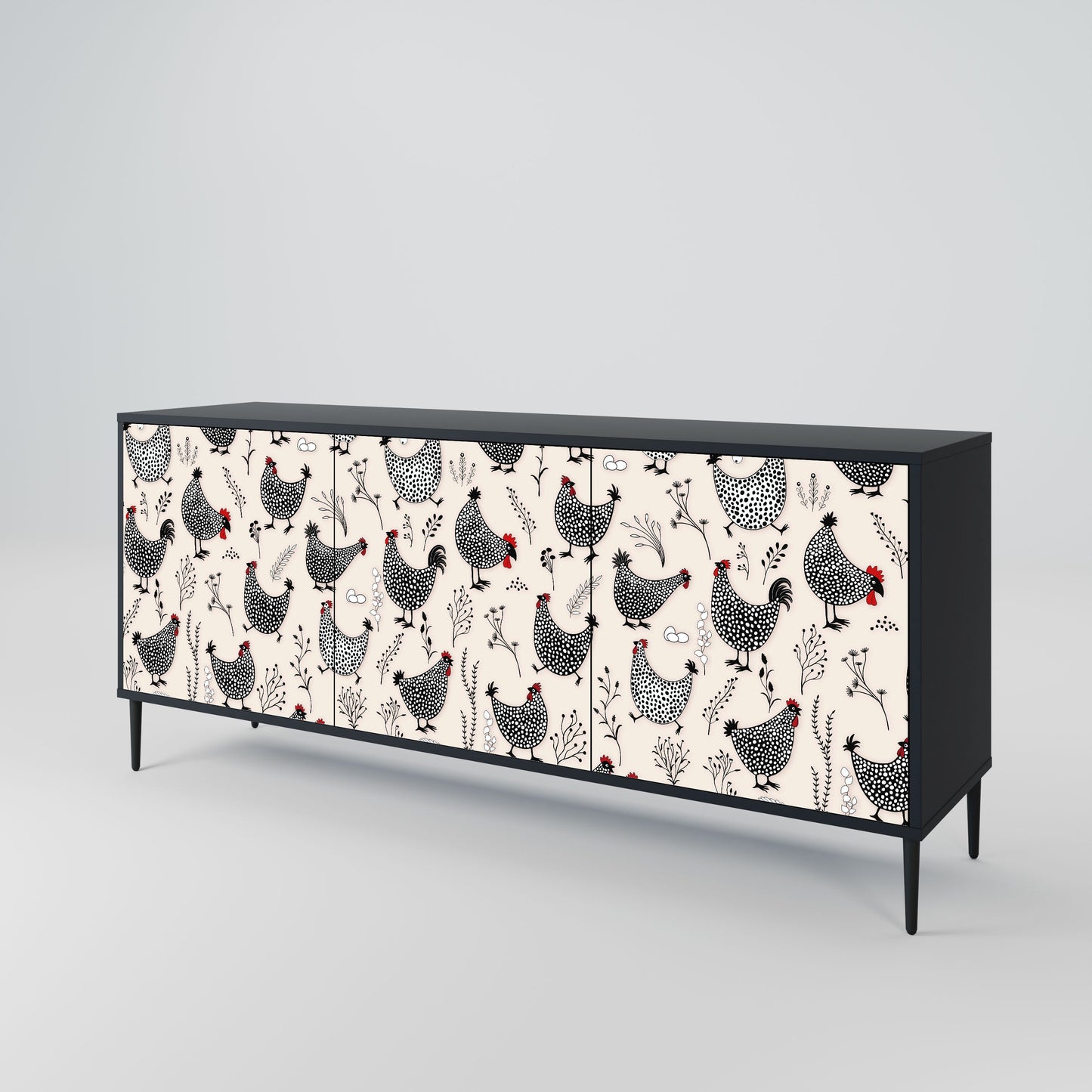 Credenza HAPPY HENS a 3 ante in finitura nera