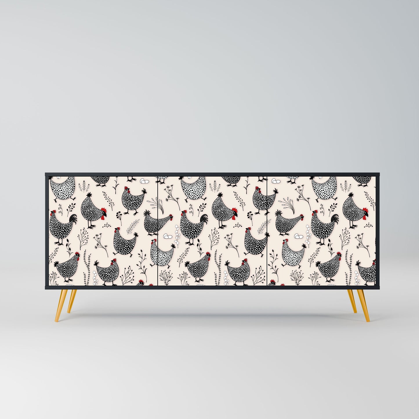 Credenza HAPPY HENS a 3 ante in finitura nera