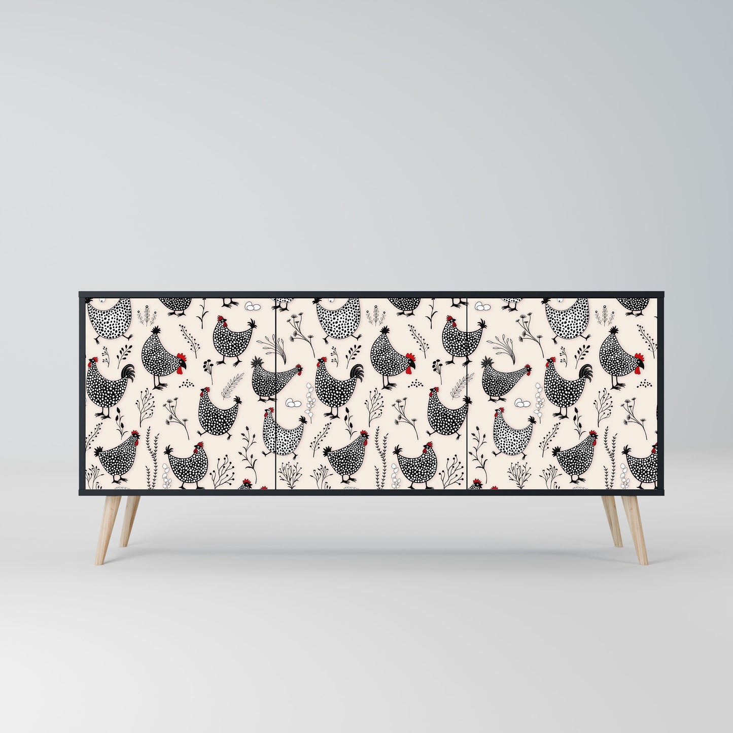 Credenza HAPPY HENS a 3 ante in finitura nera