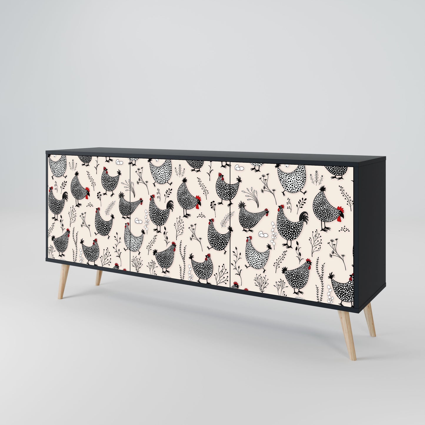 Credenza HAPPY HENS a 3 ante in finitura nera