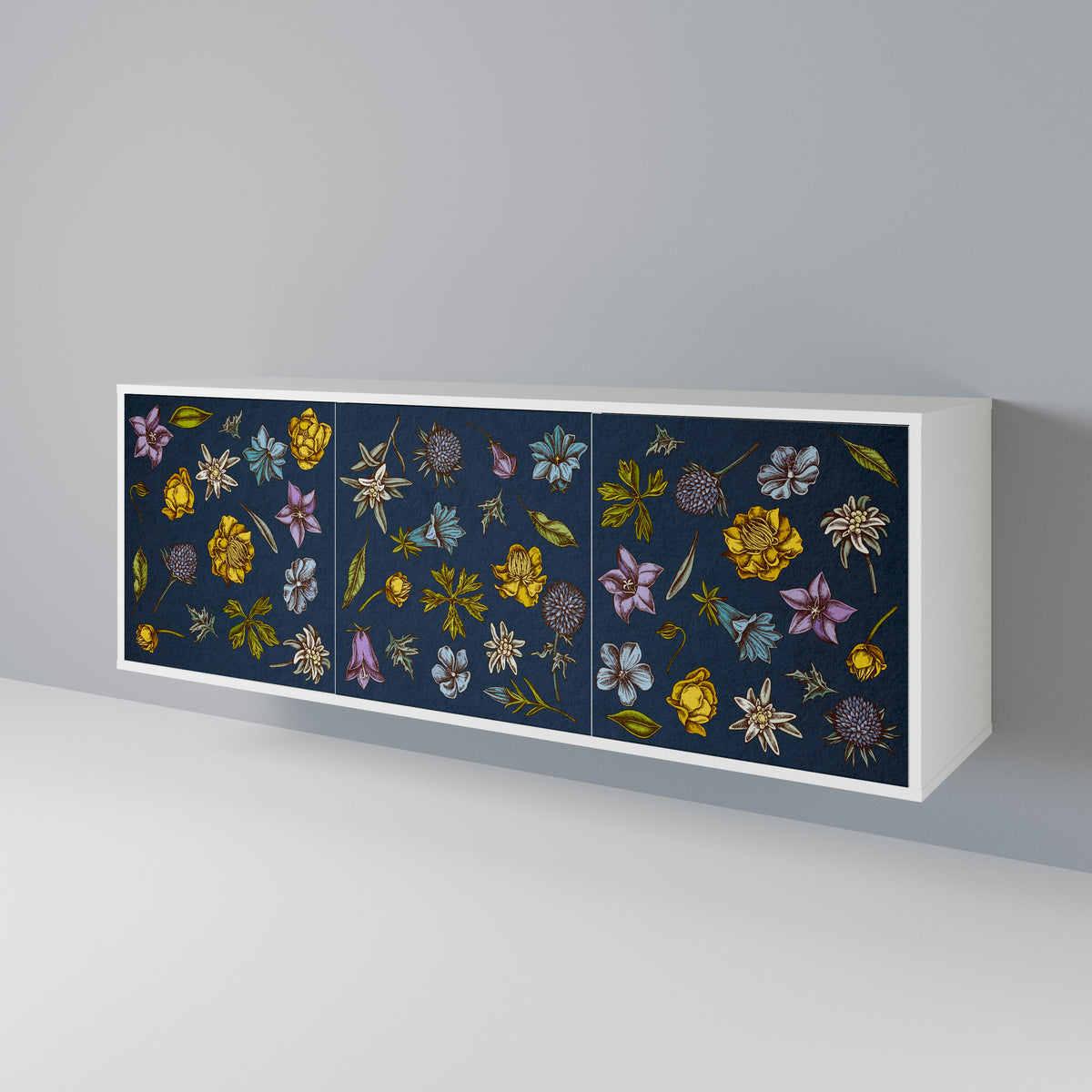 FLOWERS ON NAVY BLUE 3-türiges Sideboard