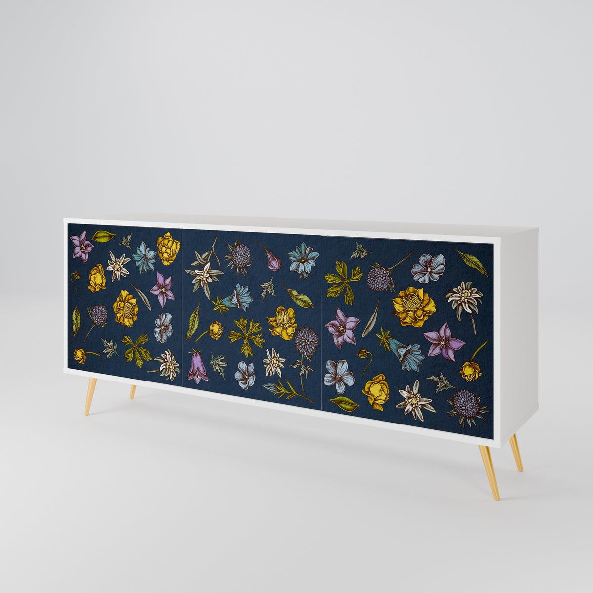 FLOWERS ON NAVY BLUE 3-türiges Sideboard