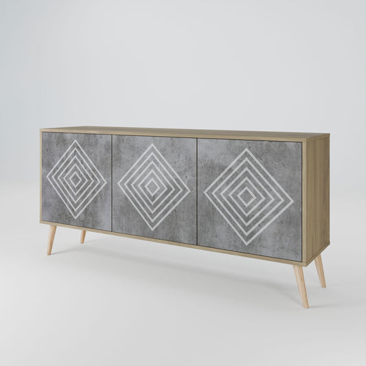 Credenza a 3 ante POLYGONAL ARTISTRY in effetto rovere