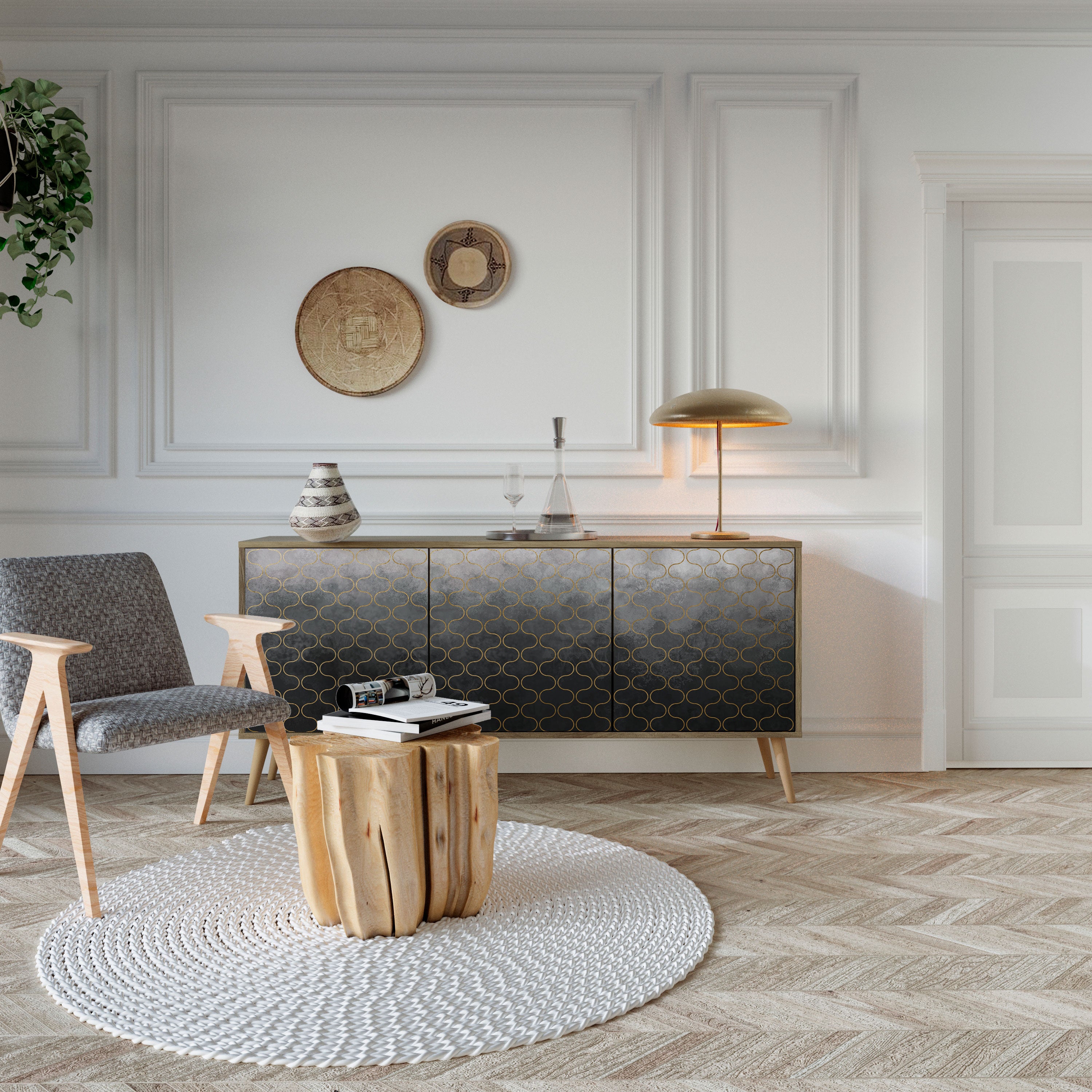 TESSELATED GRAYISH Μπουφές 3-θυρών