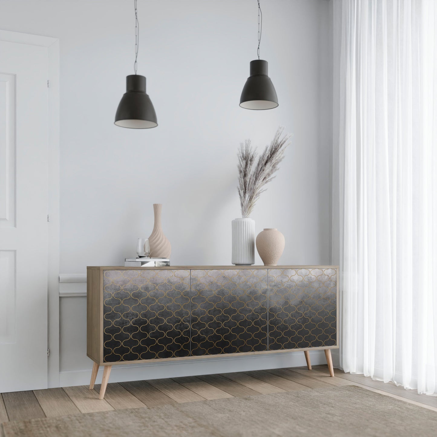 Credenza TESSELATED GRAYISH a 3 ante in effetto rovere