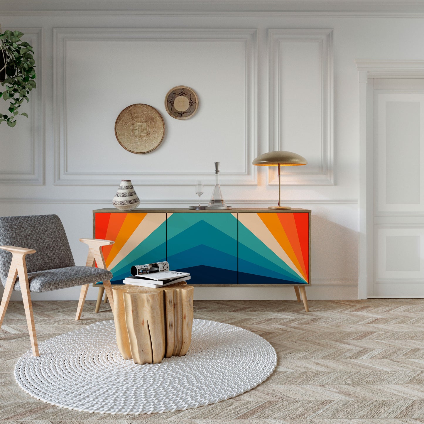 Credenza PRISM CONCUSSION a 3 ante in effetto rovere