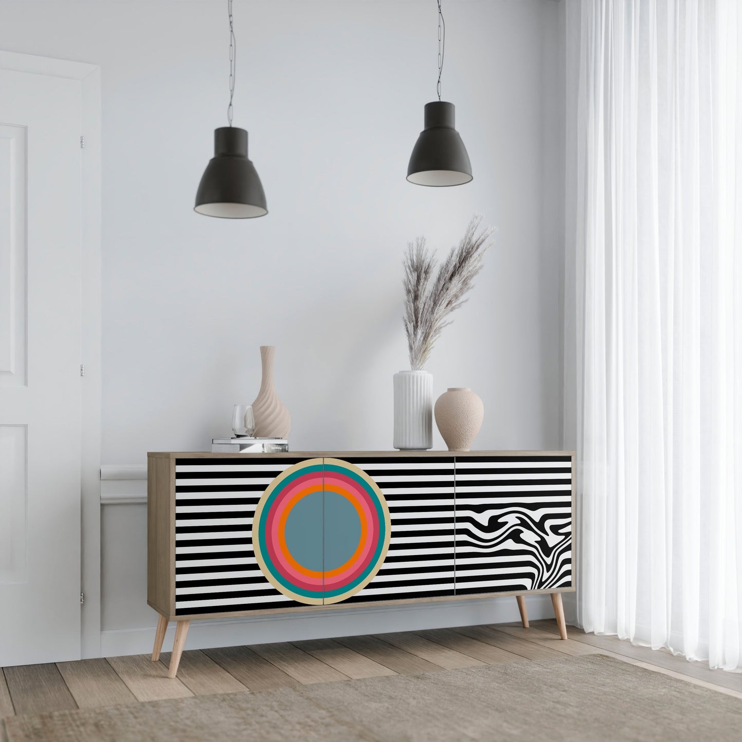 SPECTRA SHOWCASE Credenza a 3 ante in effetto rovere