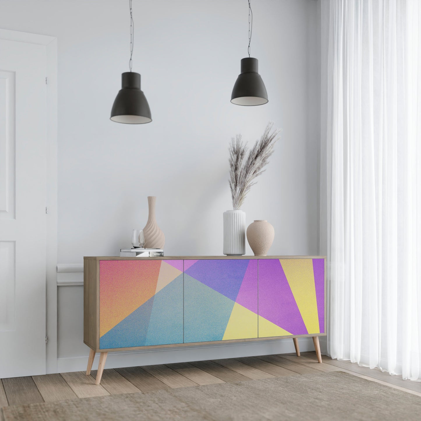 Credenza BRIGHT GEOMETRY a 3 ante in effetto rovere