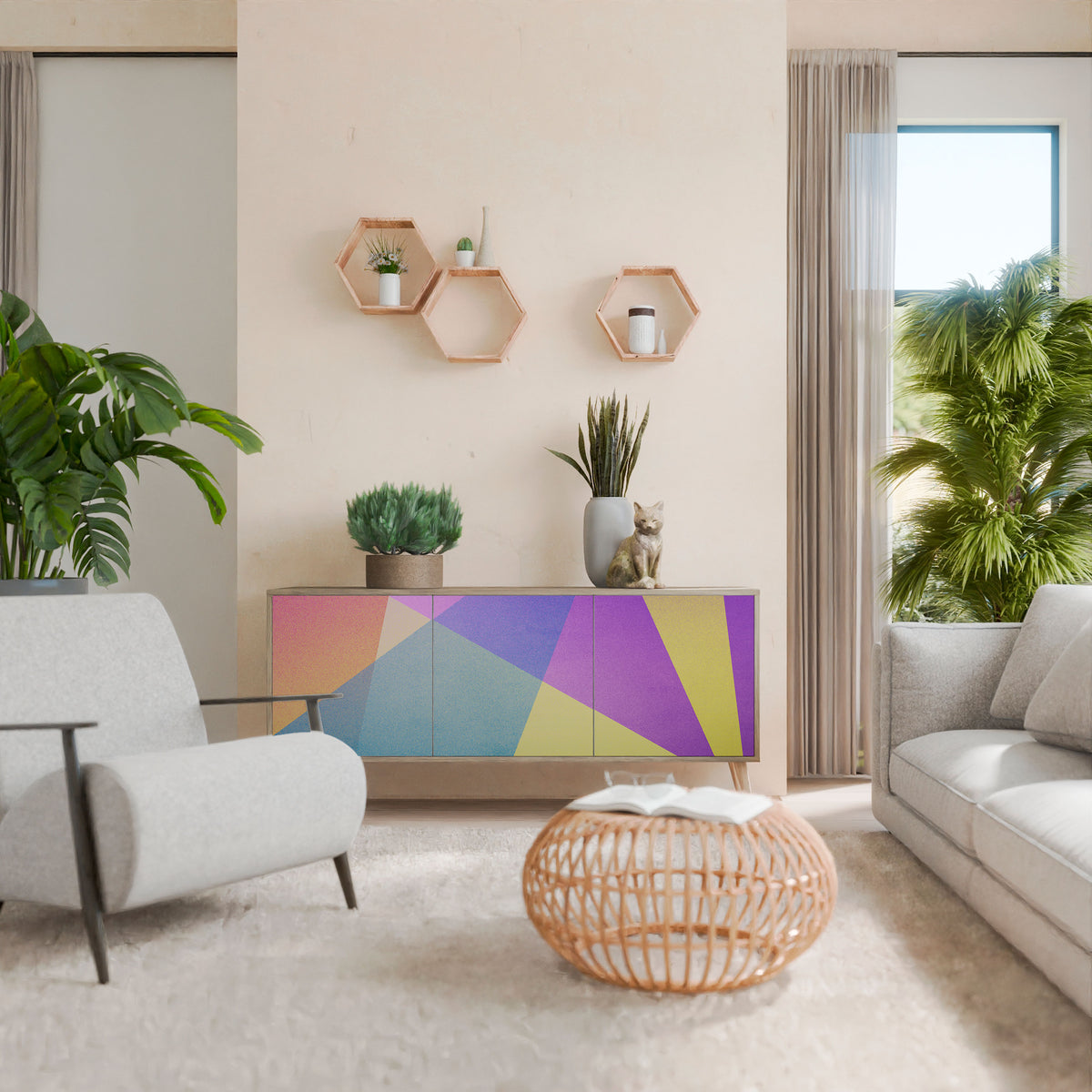 BRIGHT GEOMETRY Skänk med tre dörrar