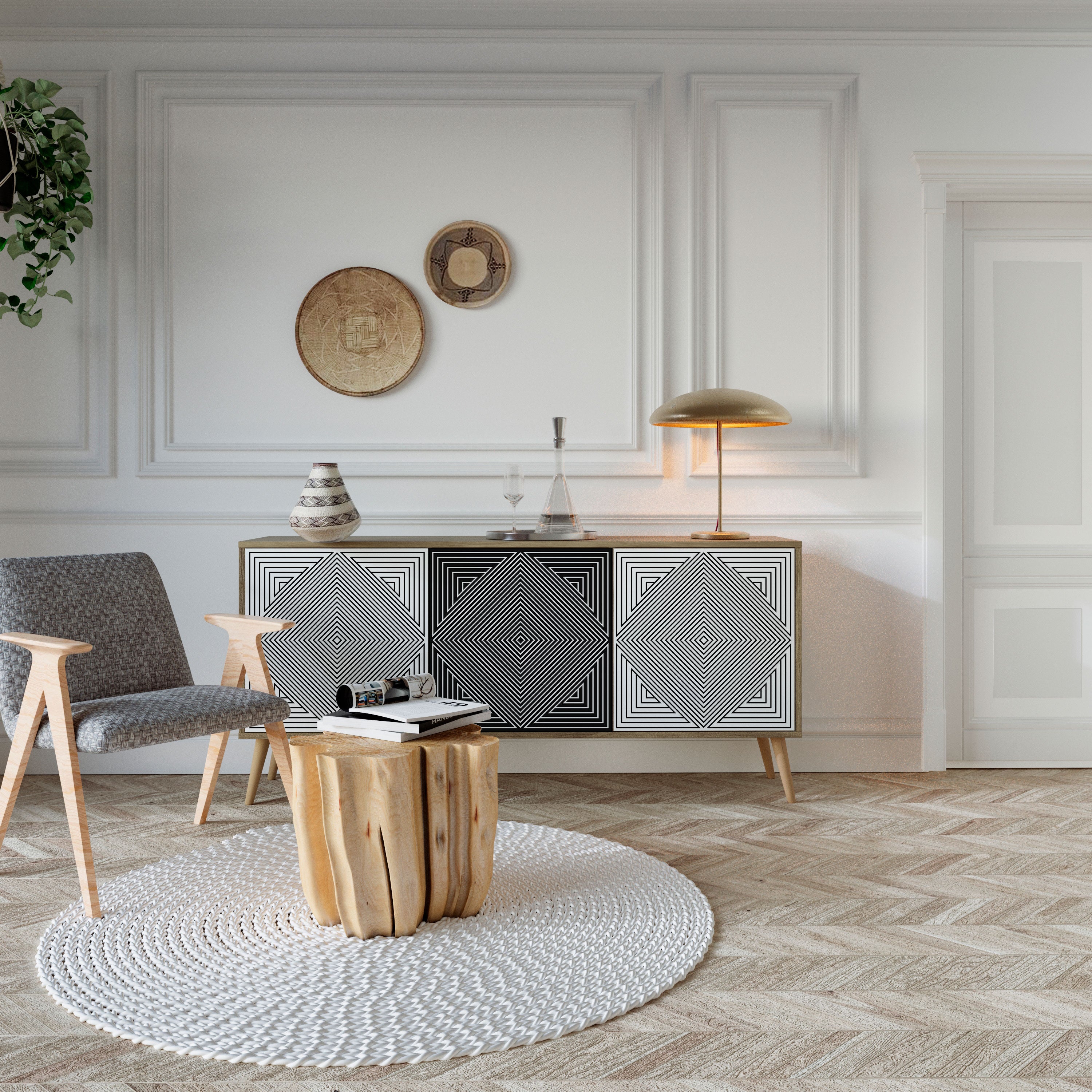 POLYGON ILLUSION 3-Door Sideboard