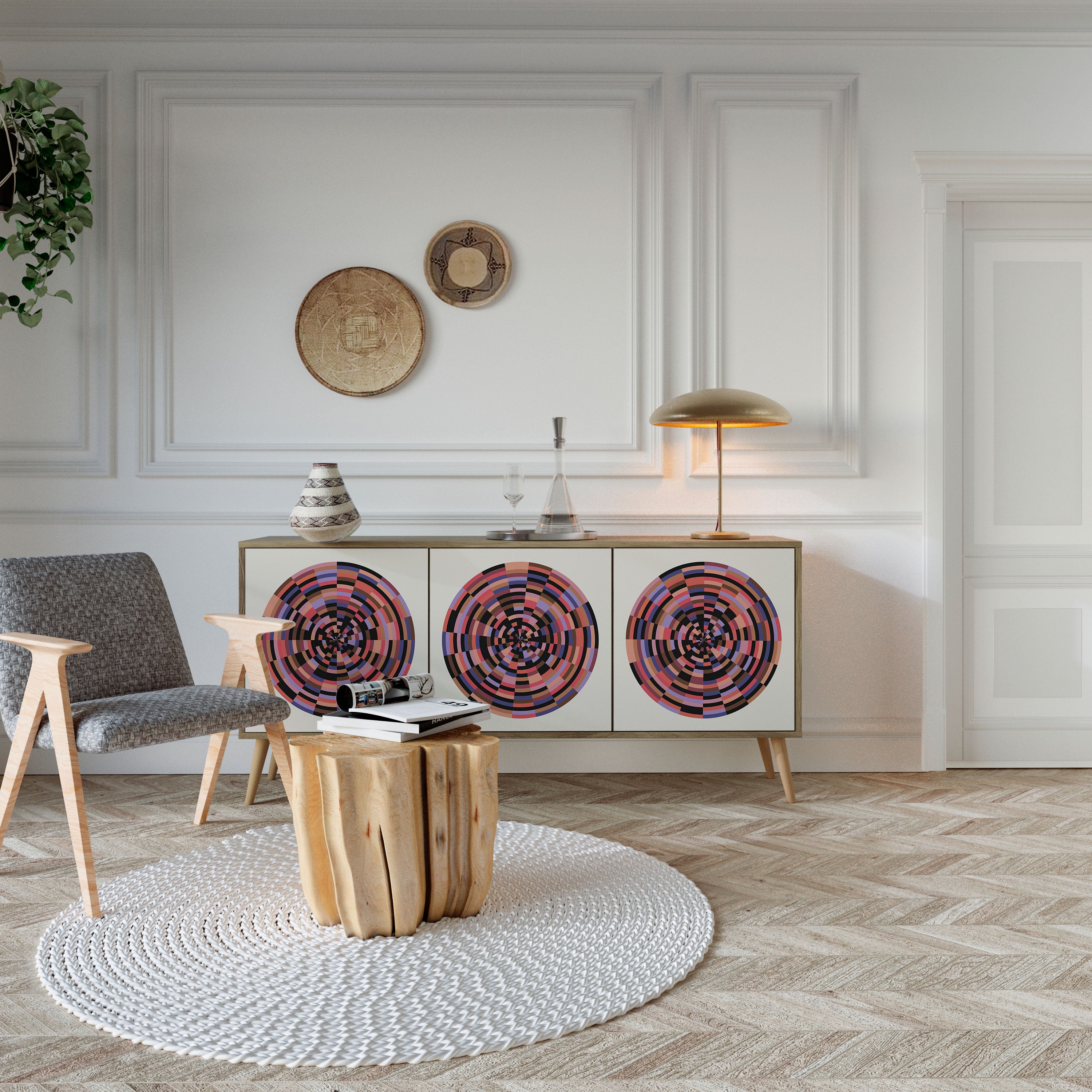 BROWN CIRCLES 3-Door Sideboard