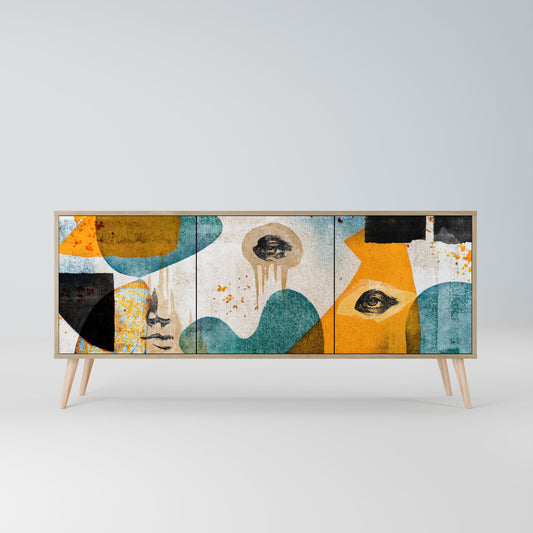 Credenza a 3 ante ABSTRACT FACES in effetto rovere