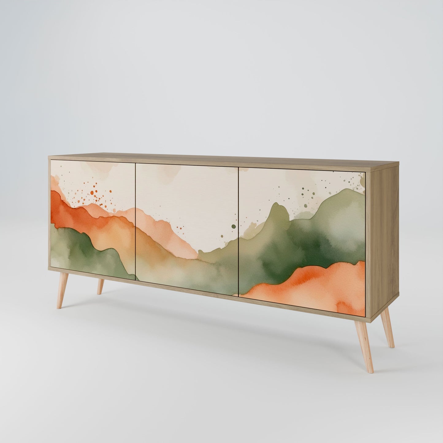 Credenza a 3 ante WATERCOLOUR PEAKS in effetto rovere