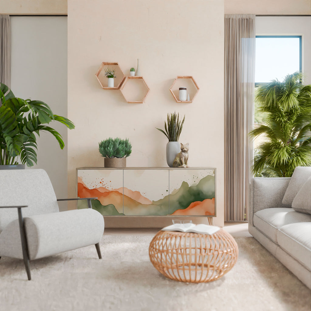 WATERCOLOUR PEAKS Skänk med tre dörrar