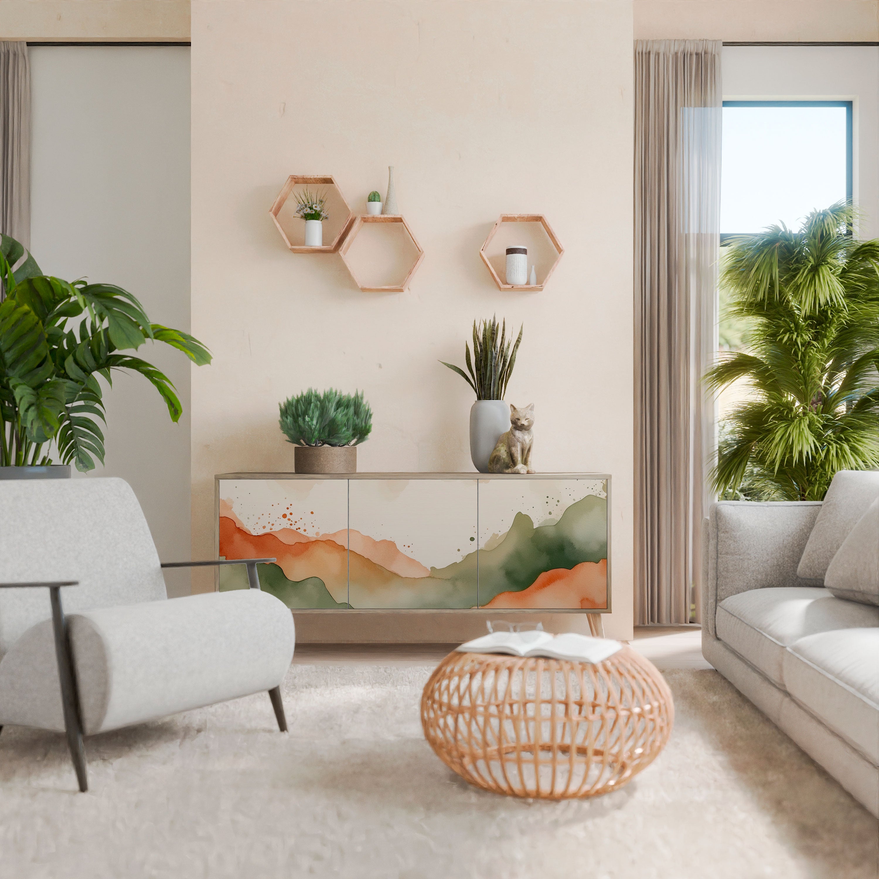 WATERCOLOUR PEAKS Skänk med tre dörrar