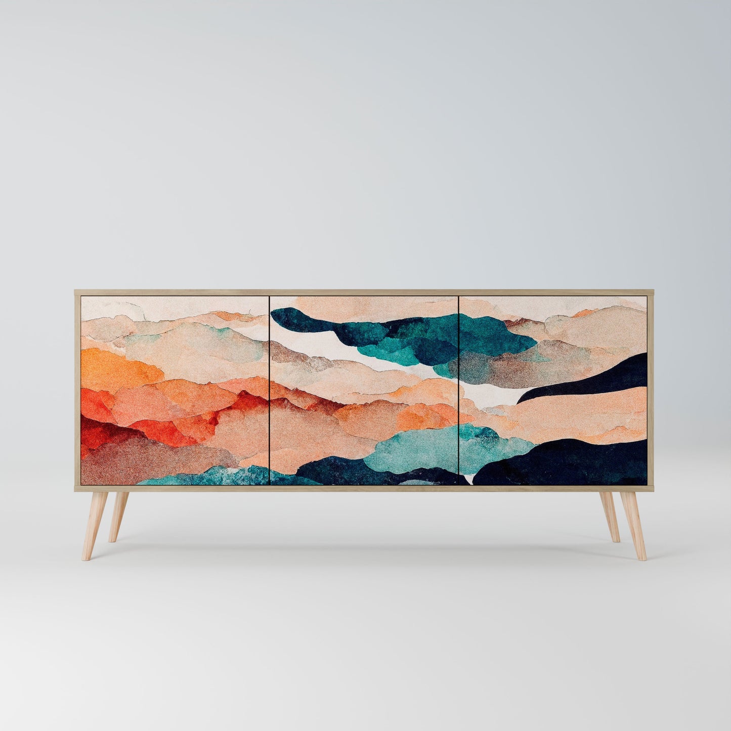 Credenza a 3 ante ABSTRACT LANDSCAPE in effetto rovere