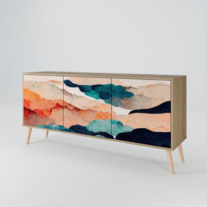 Credenza a 3 ante ABSTRACT LANDSCAPE in effetto rovere