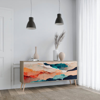 Credenza a 3 ante ABSTRACT LANDSCAPE in effetto rovere