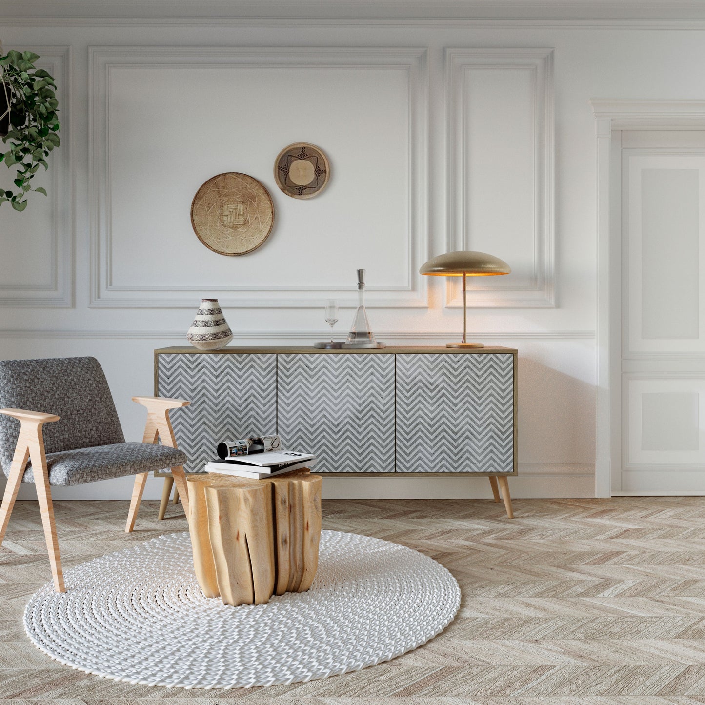 Credenza CONCRETE ZIG ZAG a 3 ante in effetto rovere