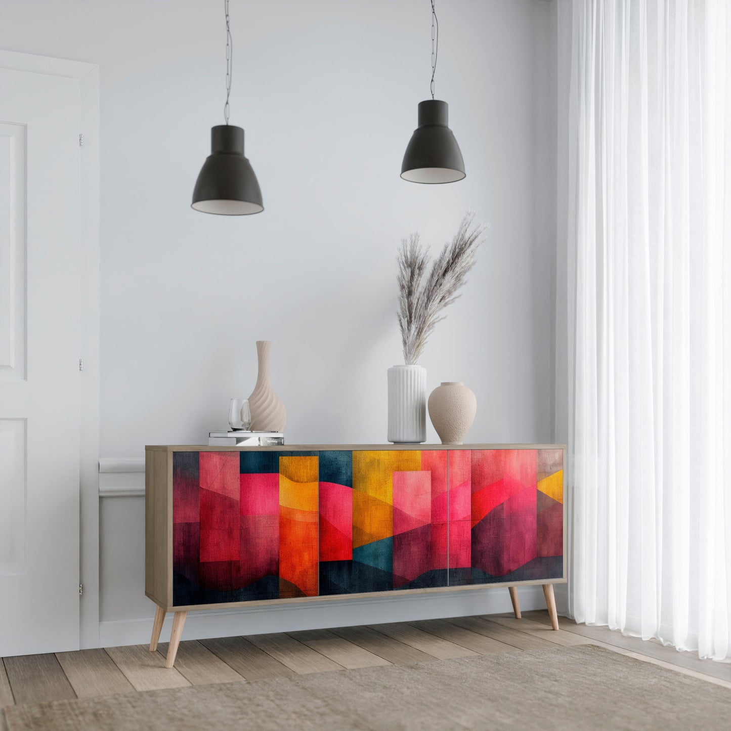 COLORFUL SOUNDS 3-Door Sideboard in Oak Effect