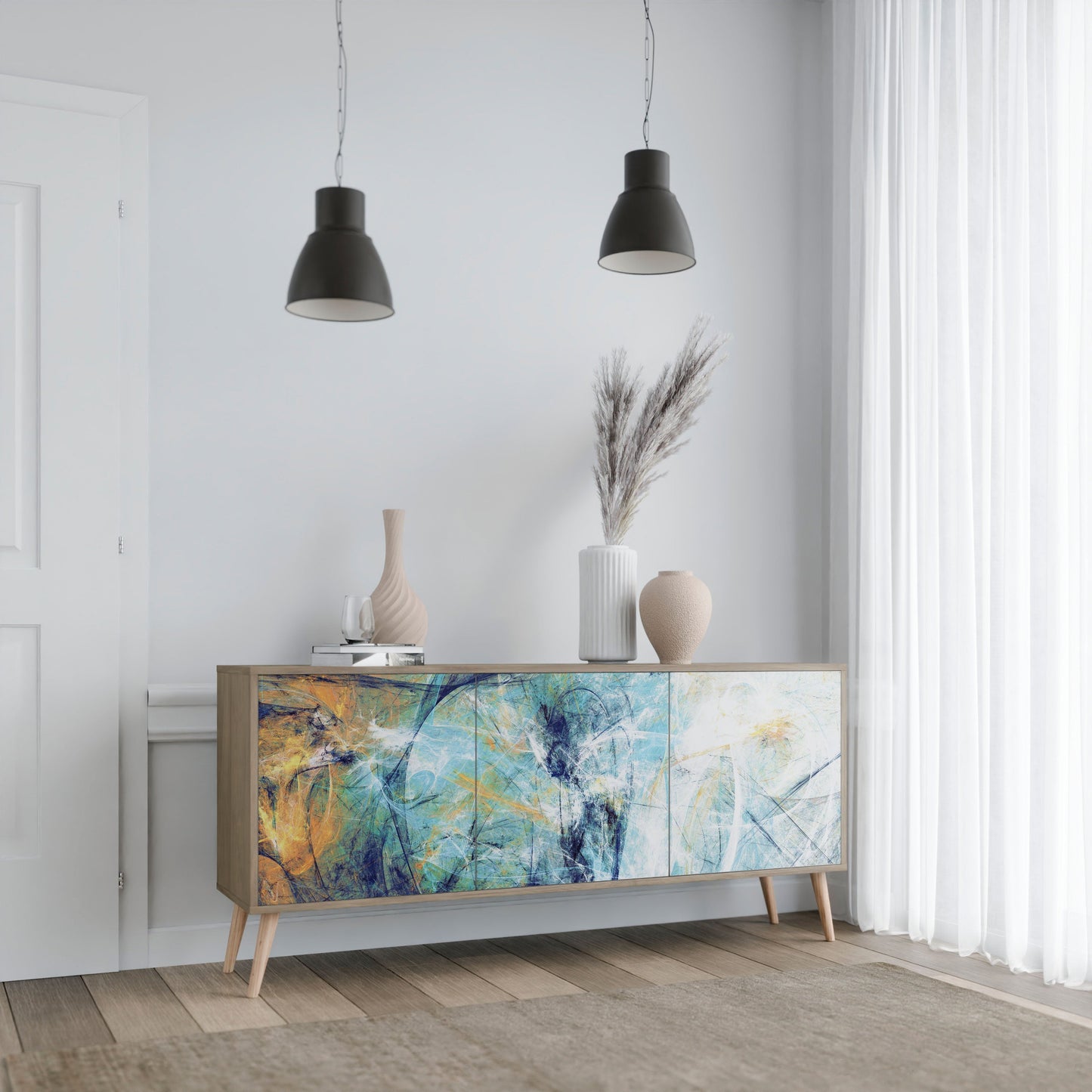 Credenza a 3 ante PENSIERI ASTRATTATI in effetto rovere