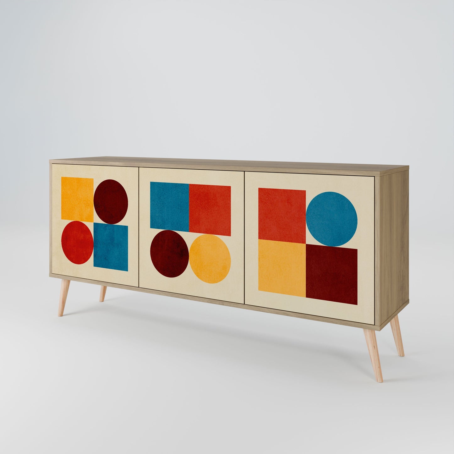 Credenza GEOMETRIC PUZZLE a 3 ante in effetto rovere