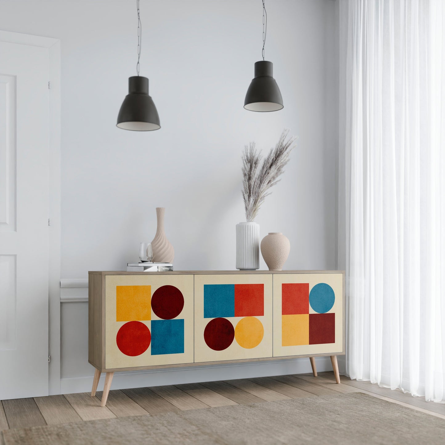 Credenza GEOMETRIC PUZZLE a 3 ante in effetto rovere