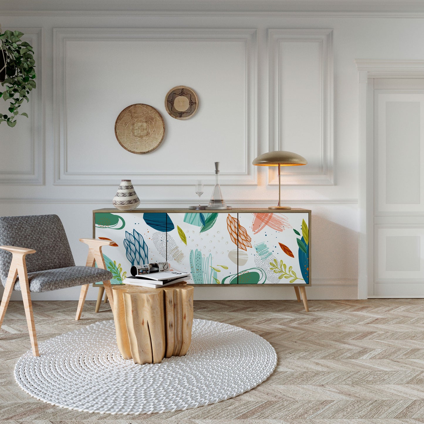 BOTANICAL HURRICANE 3-Door Sideboard in Oak Effect