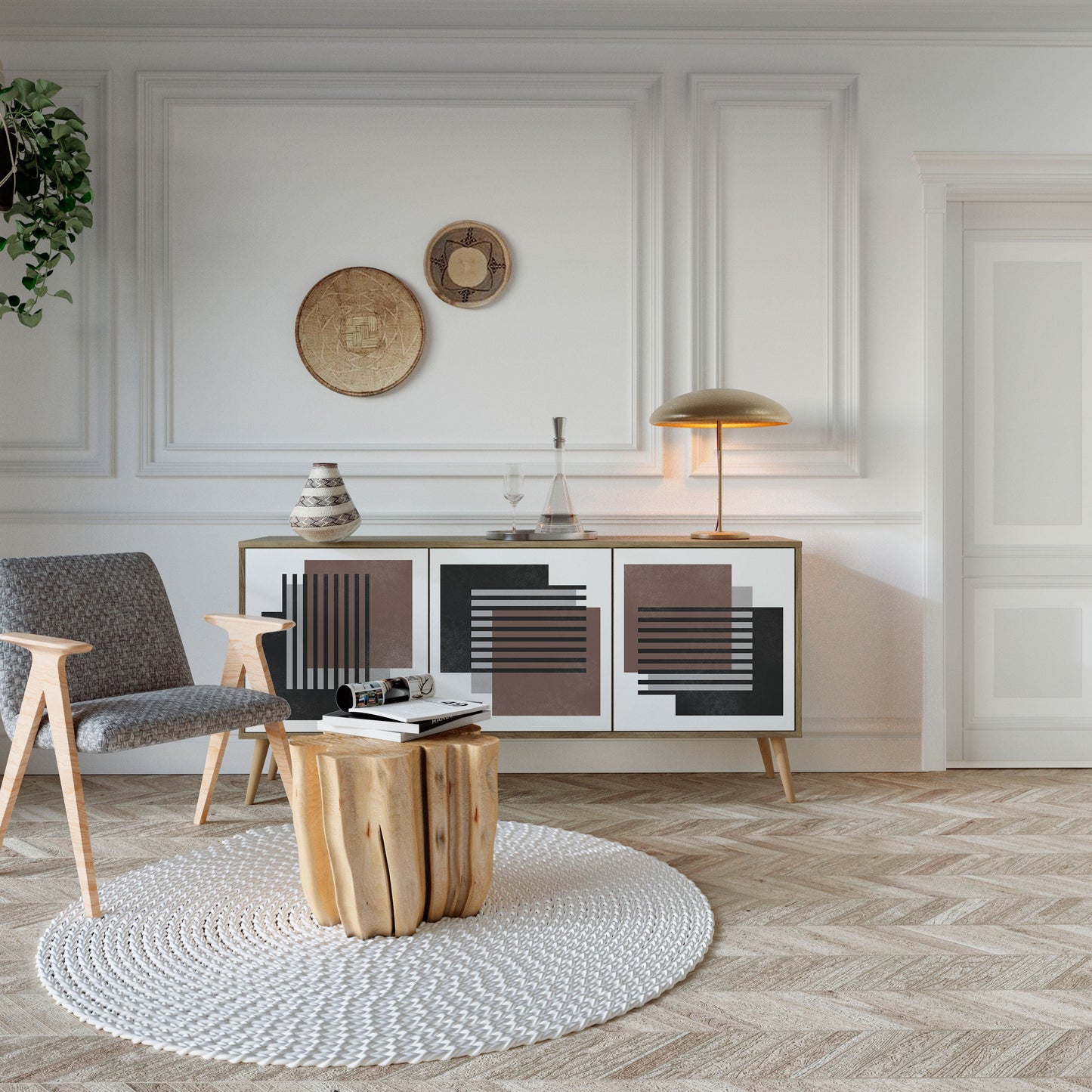 Credenza a 3 ante SHADOW SYNCHRONY in effetto rovere