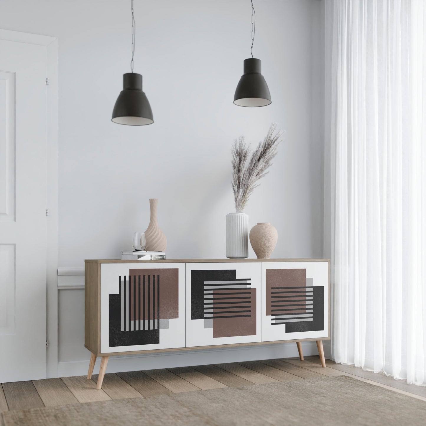 Credenza a 3 ante SHADOW SYNCHRONY in effetto rovere