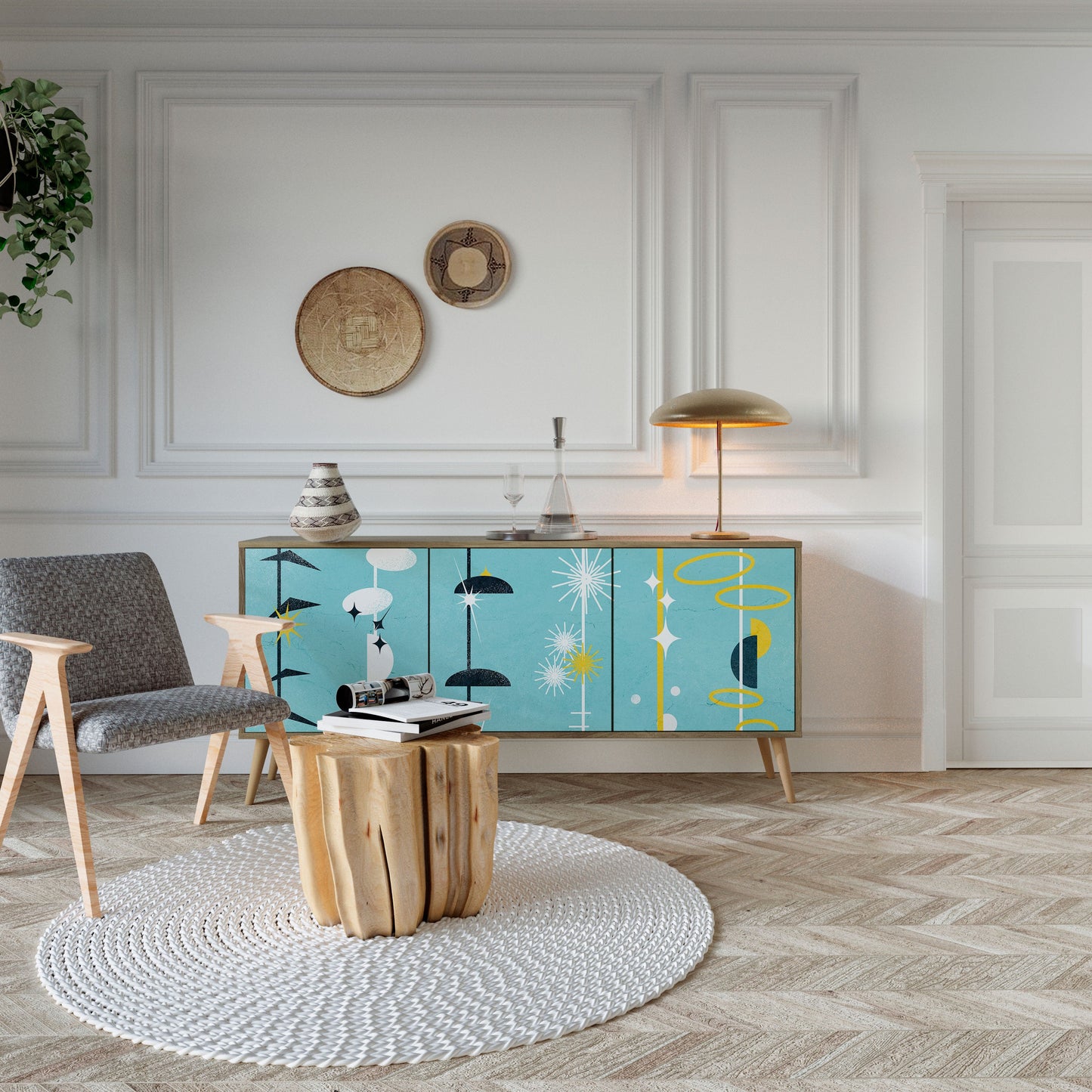 PATHS TO HAPPINESS 3-Door Sideboard in Oak Effect