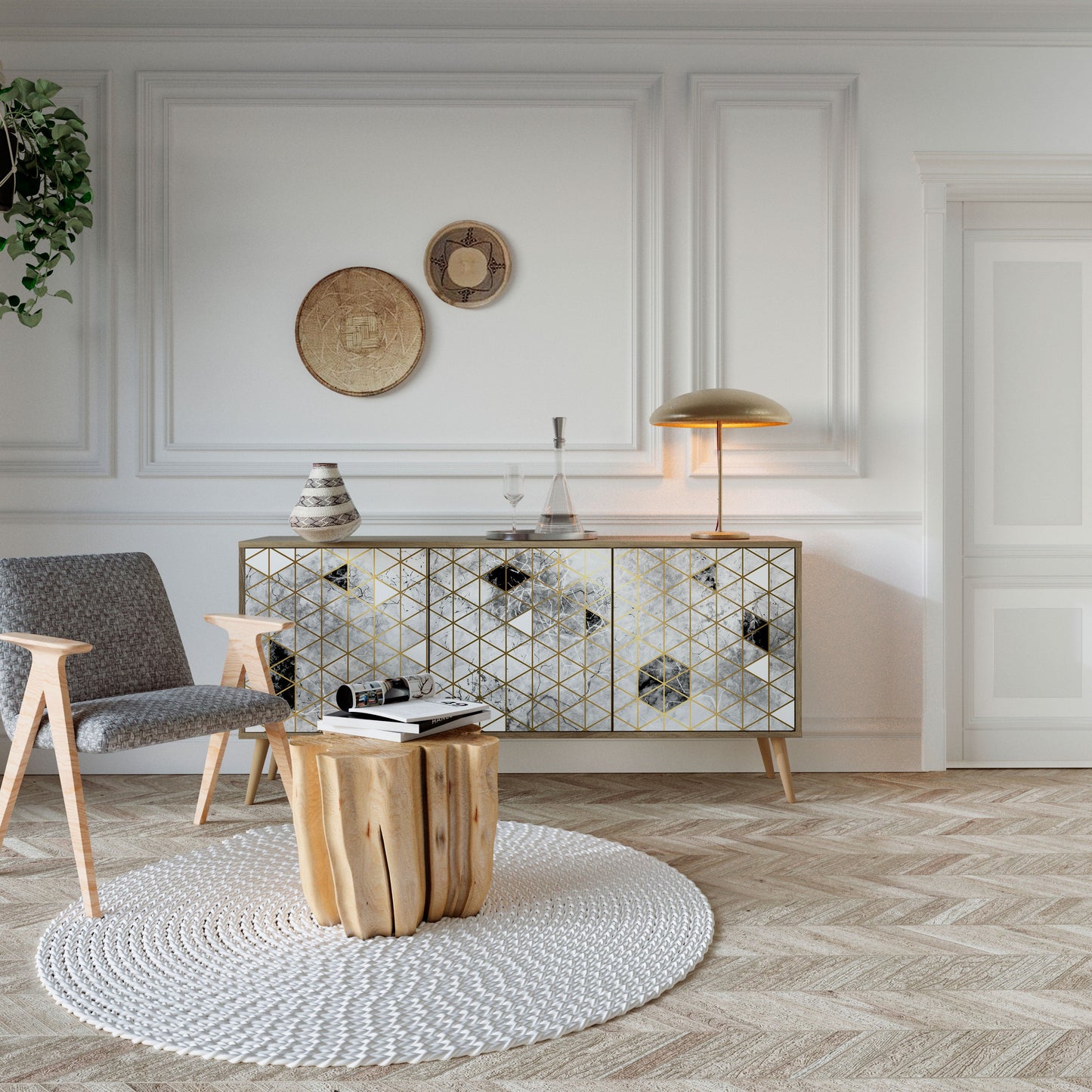 ASHEN ARIA 3-Door Sideboard in Oak Effect