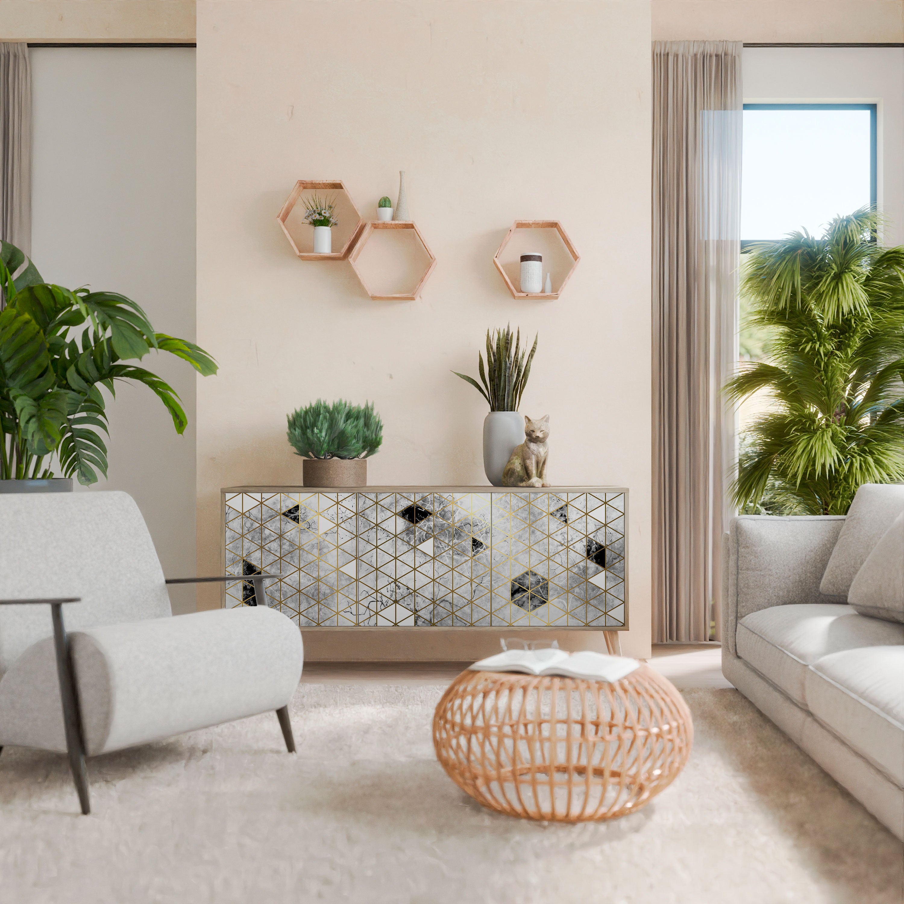 ASHEN ARIA Skänk med tre dörrar