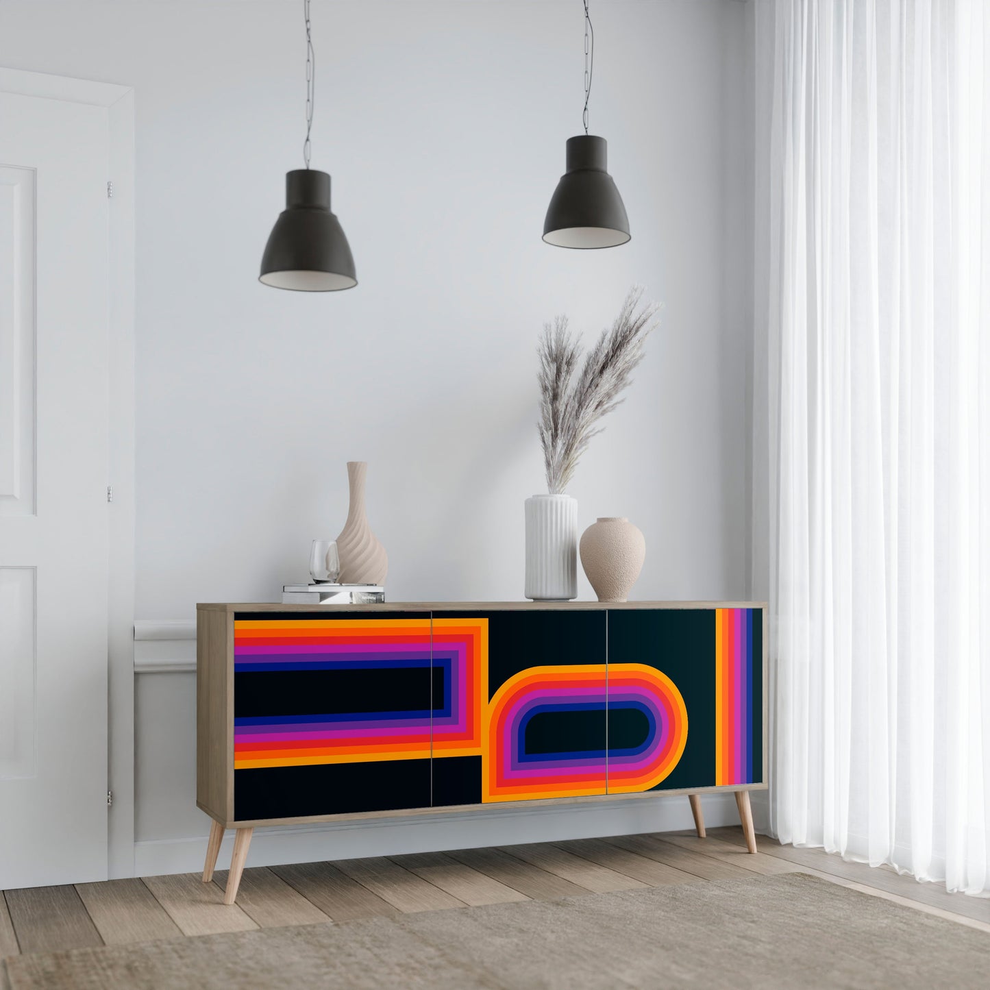 Credenza a 3 ante BLINDATE BY THE LIGHTS in effetto rovere