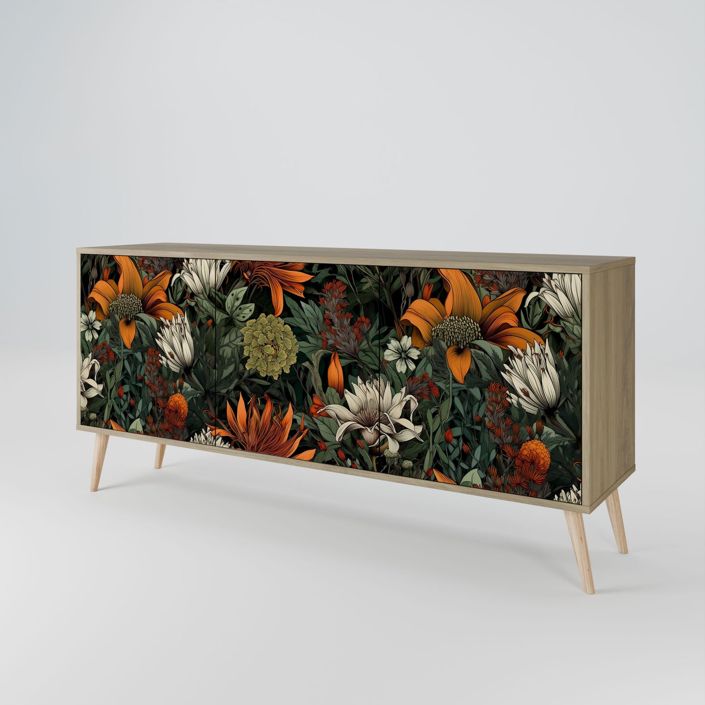 Credenza a 3 ante MIDNIGHT SPROUT in effetto rovere