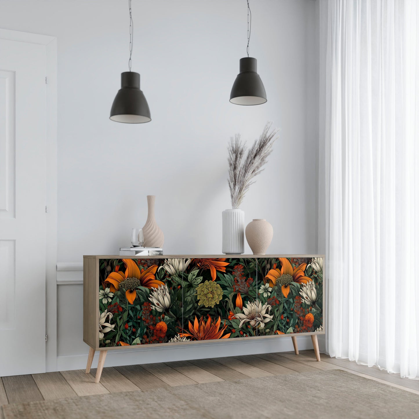 Credenza a 3 ante MIDNIGHT SPROUT in effetto rovere