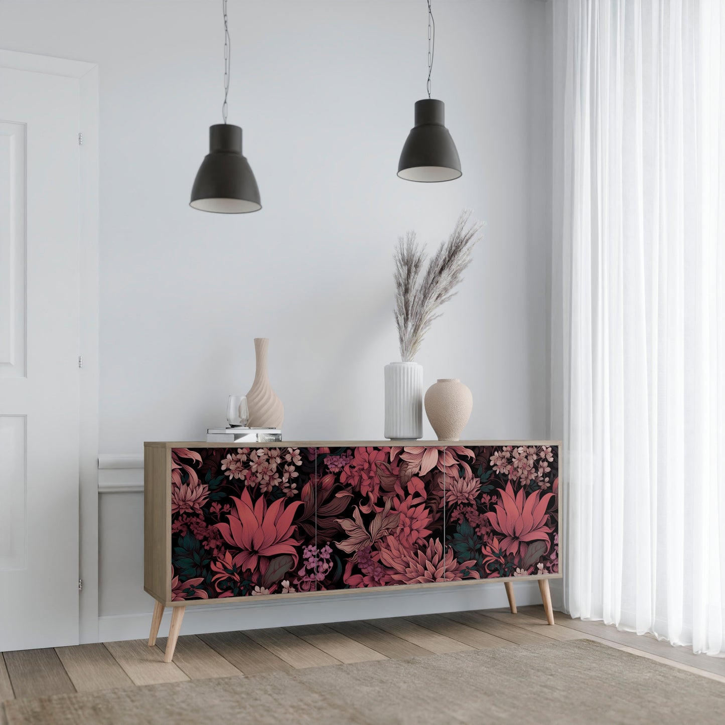 Buffet 3 portes FLORAL WHISPER effet chêne