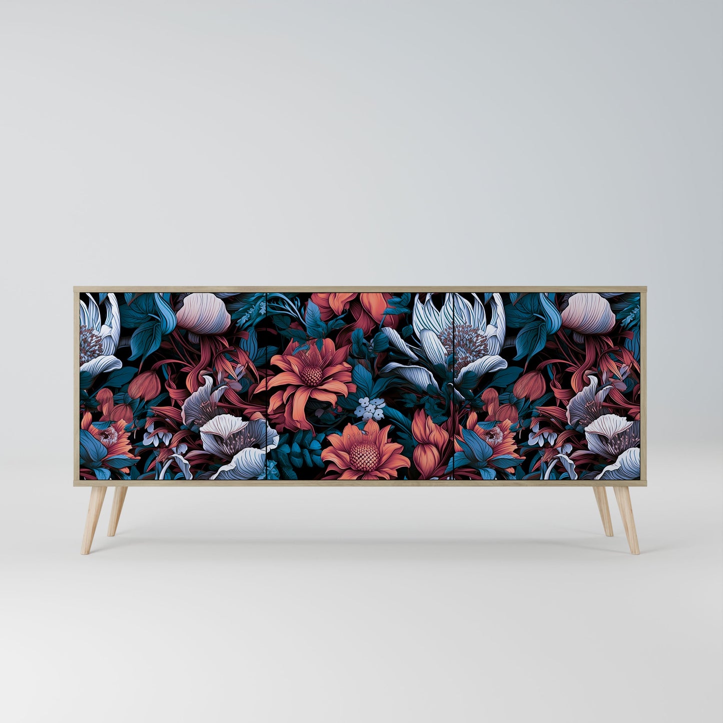 Credenza ETHEREAL BLOSSOMS a 3 ante in effetto rovere