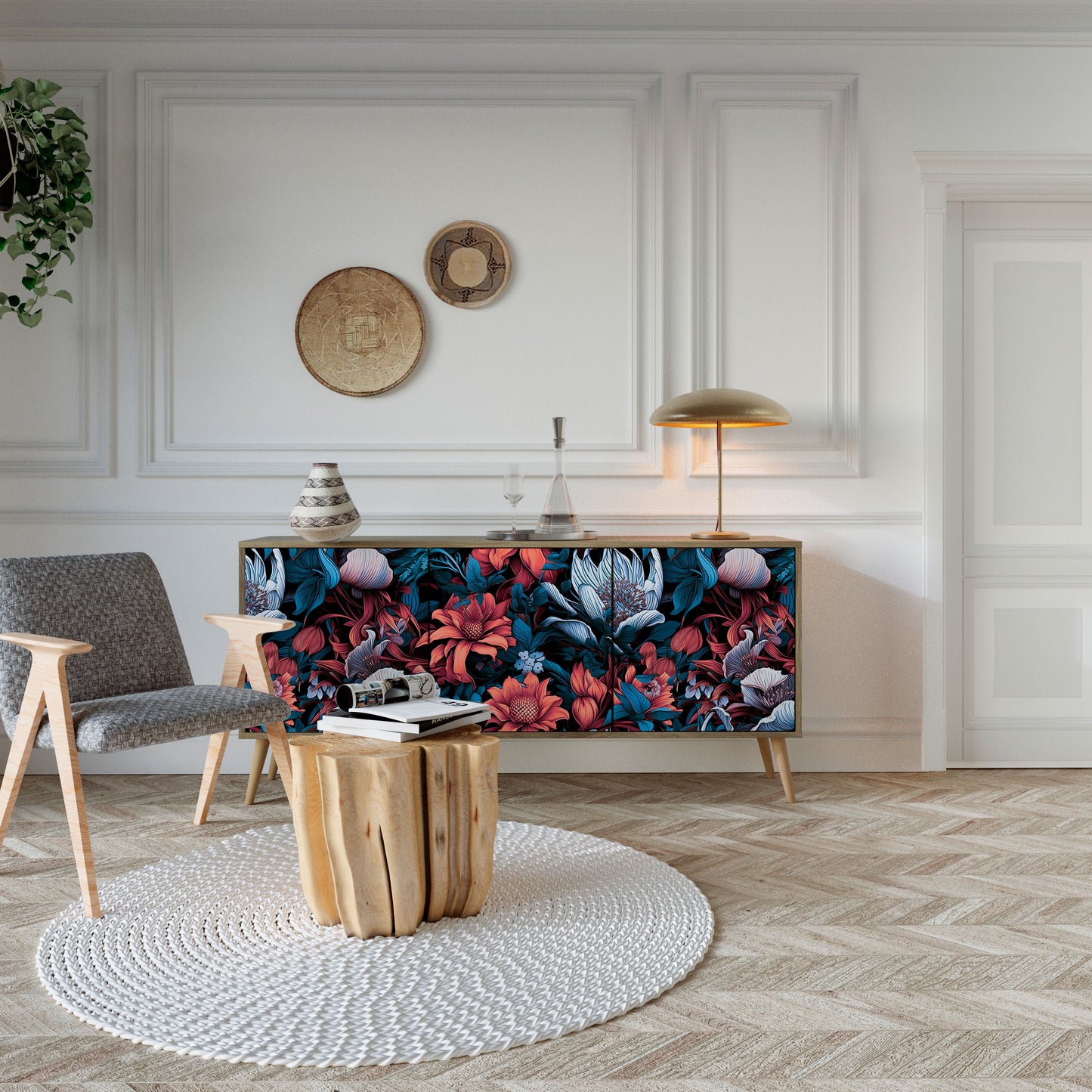 Credenza ETHEREAL BLOSSOMS a 3 ante in effetto rovere