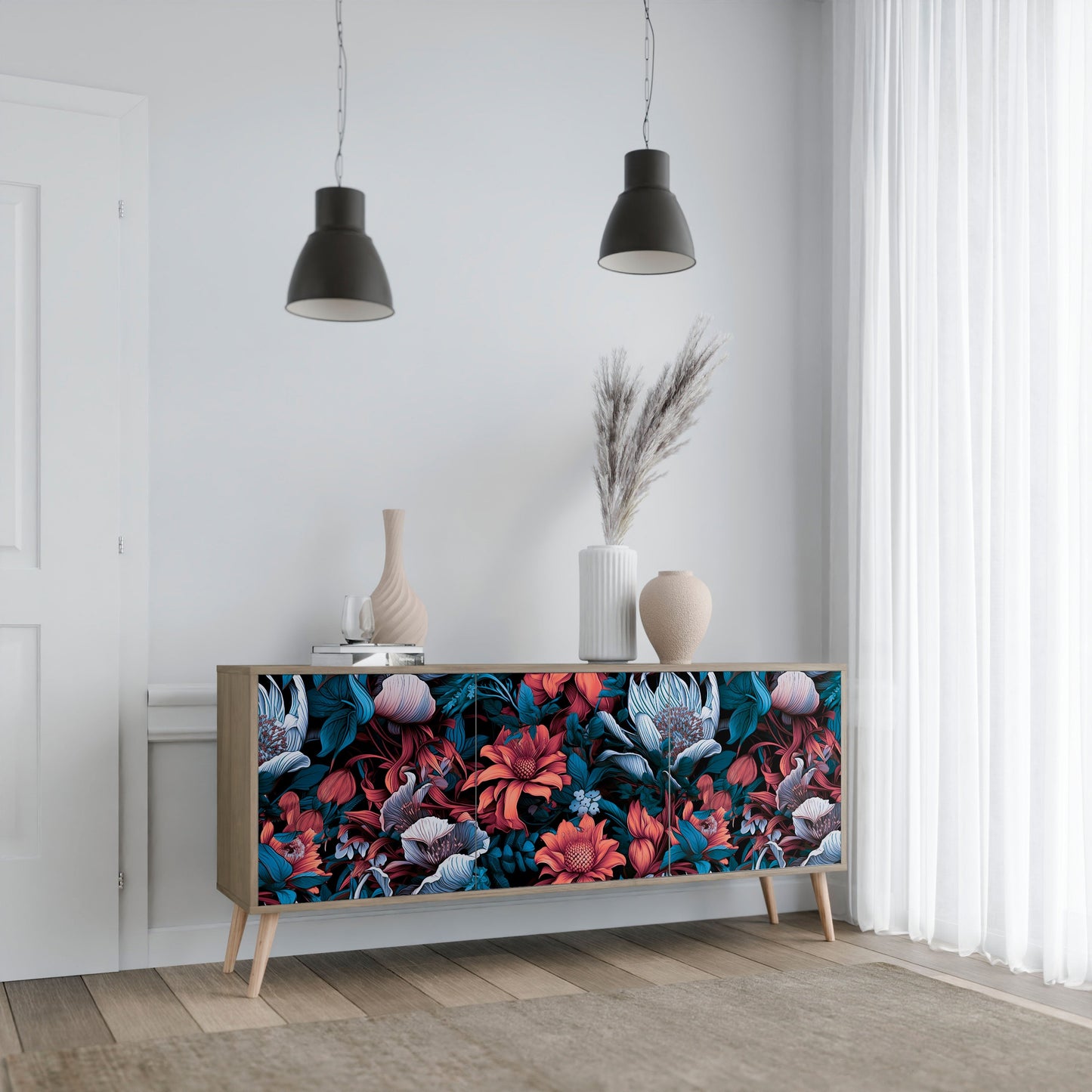 Credenza ETHEREAL BLOSSOMS a 3 ante in effetto rovere